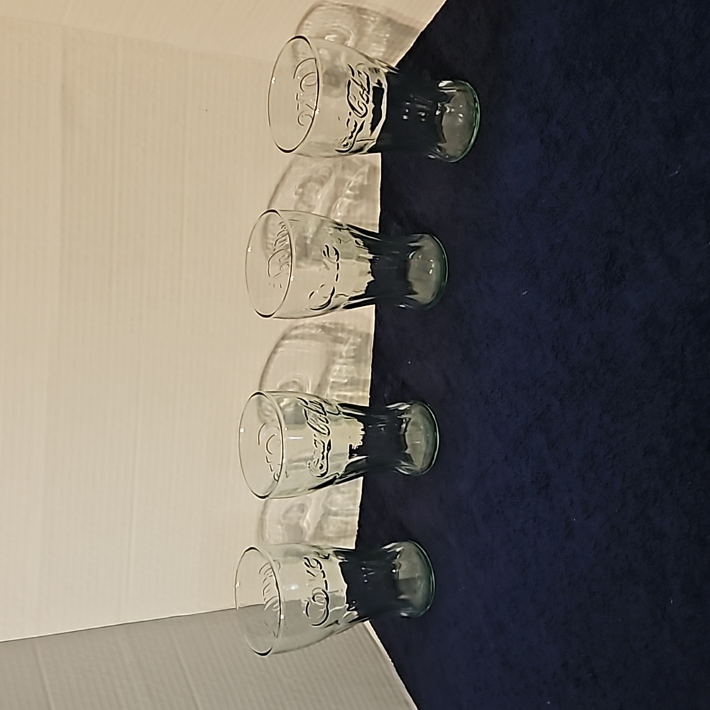 Set of 4 Coca-Cola green glass etched bell-shaped glasses